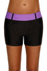 Purple waistband faux denim sports shorts for women by Lavender Pallas, featuring a stylish fit and comfortable design.