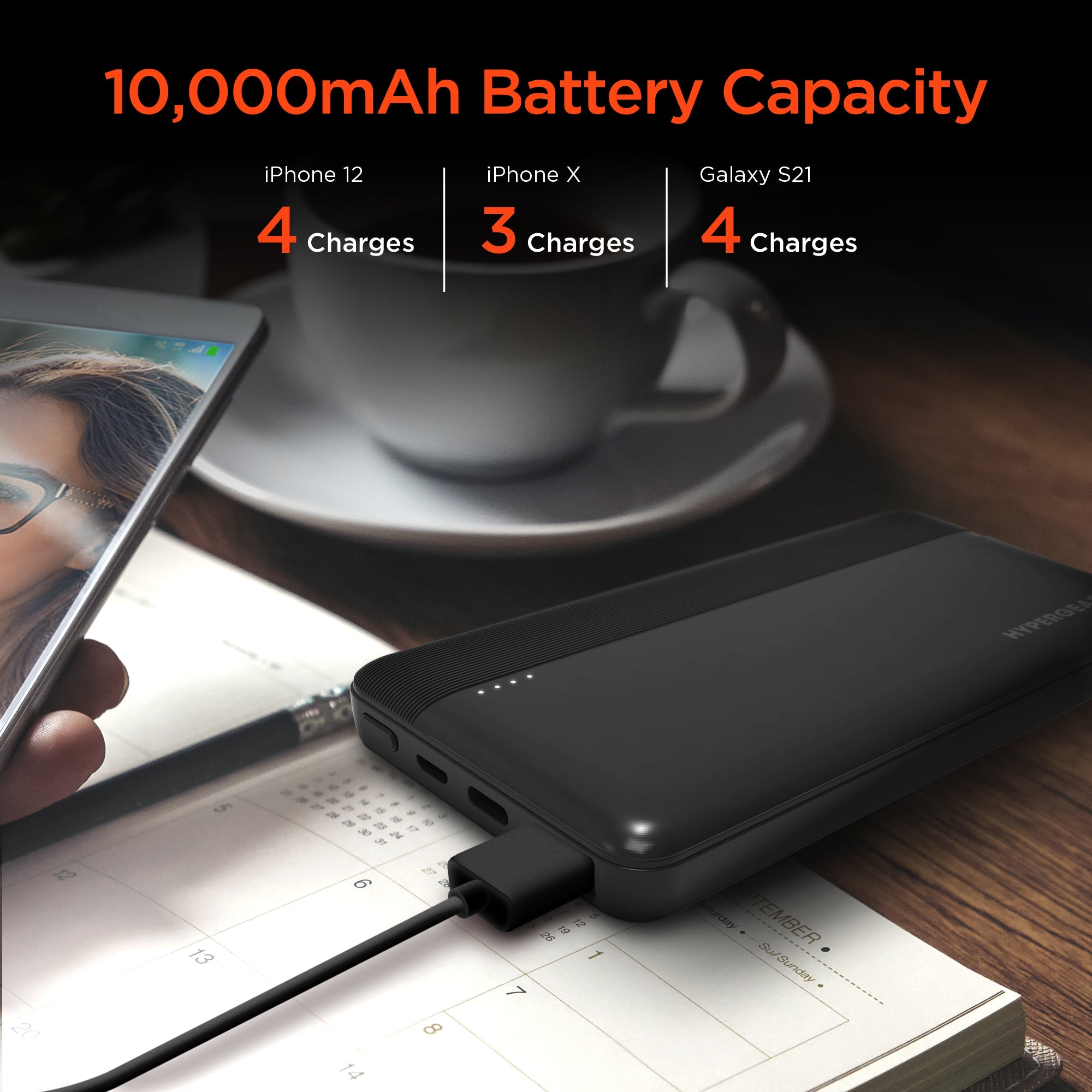 Sky Iapetus HyperGear 10000mAh portable power bank with 20W PD and USB ports for mobile and laptop charging.