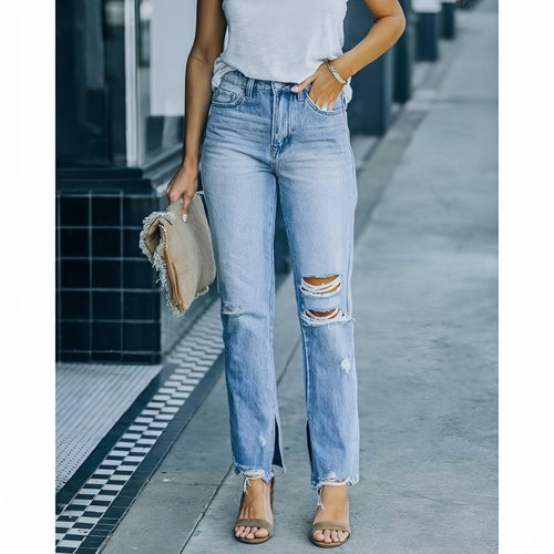 Carmine Juneberry SkyFade™ Fashion Street Washed Jeans, slim fit denim with distressed details and faded wash, front view.