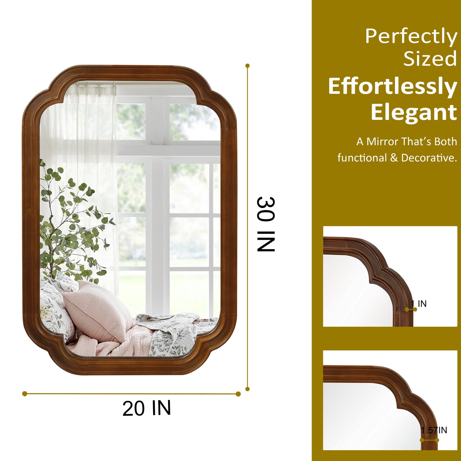 Round decorative mirror with solid wood frame from Sangria Beech, ideal for bedroom wall decor.