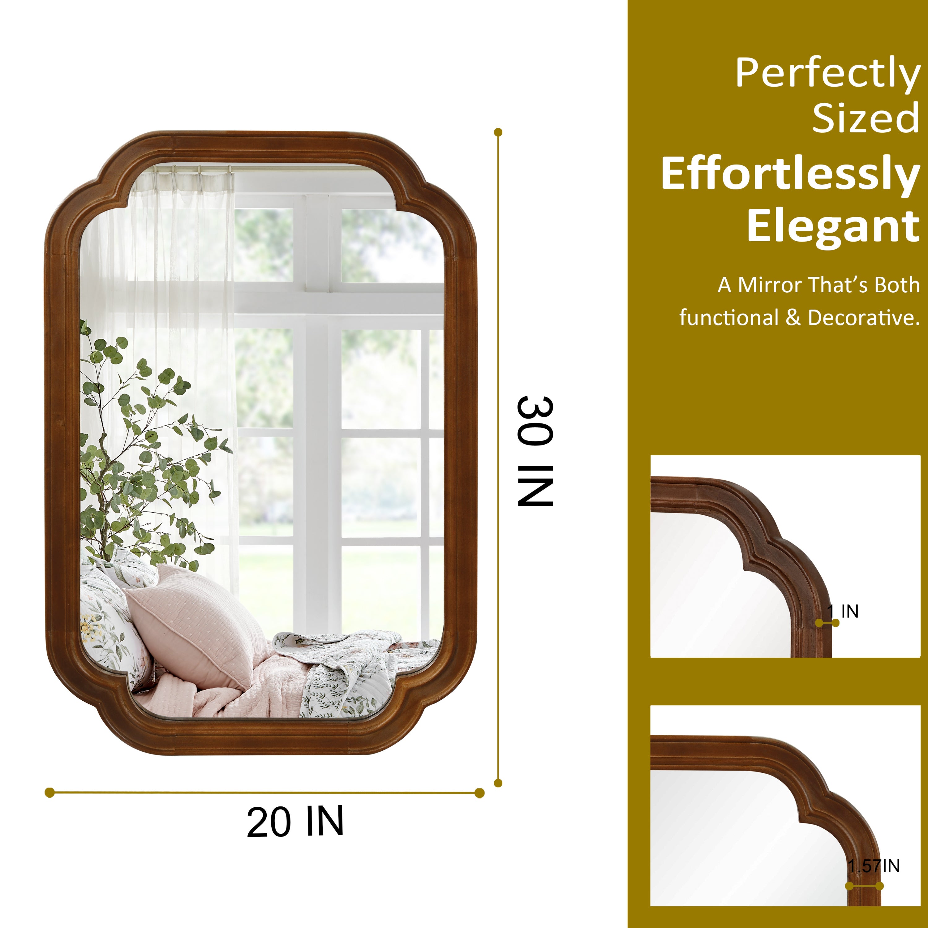 Round decorative mirror with solid wood frame from Sangria Beech, ideal for bedroom wall decor.