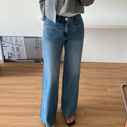 Carmine Juneberry retro high waist slimming jeans for women, showcasing fitted design and classic denim style.