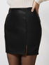 Taupe Oliver MUNSIEUR slit mini skirt with zipper detail, stylish designer skirt for women, shown in black fabric.
