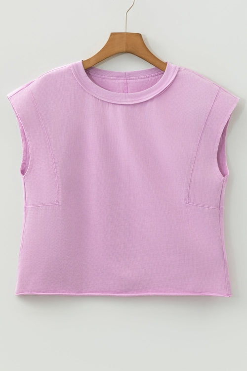 Byzantium Bay solid mineral wash boxy tank top displayed on a hanger, showcasing its relaxed fit and casual style.