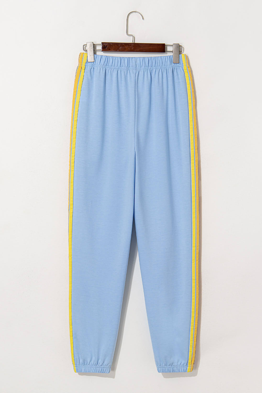 Light blue Carmine Juneberry high waist sweatpants with rainbow counting print, made of comfortable soft fabric.