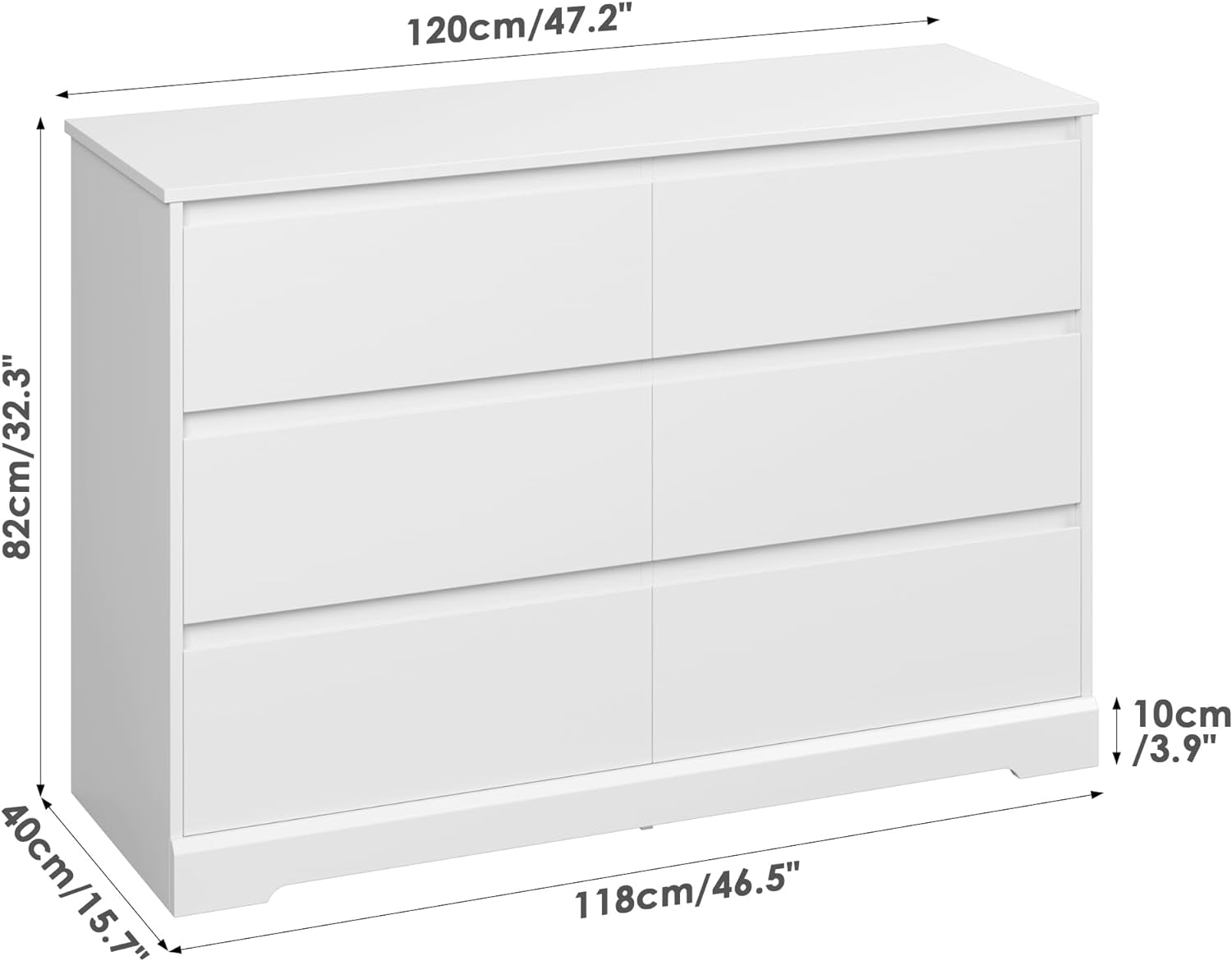 White Peach Maple six-drawer bedroom dresser with sleek design and ample storage space for bedroom organization.