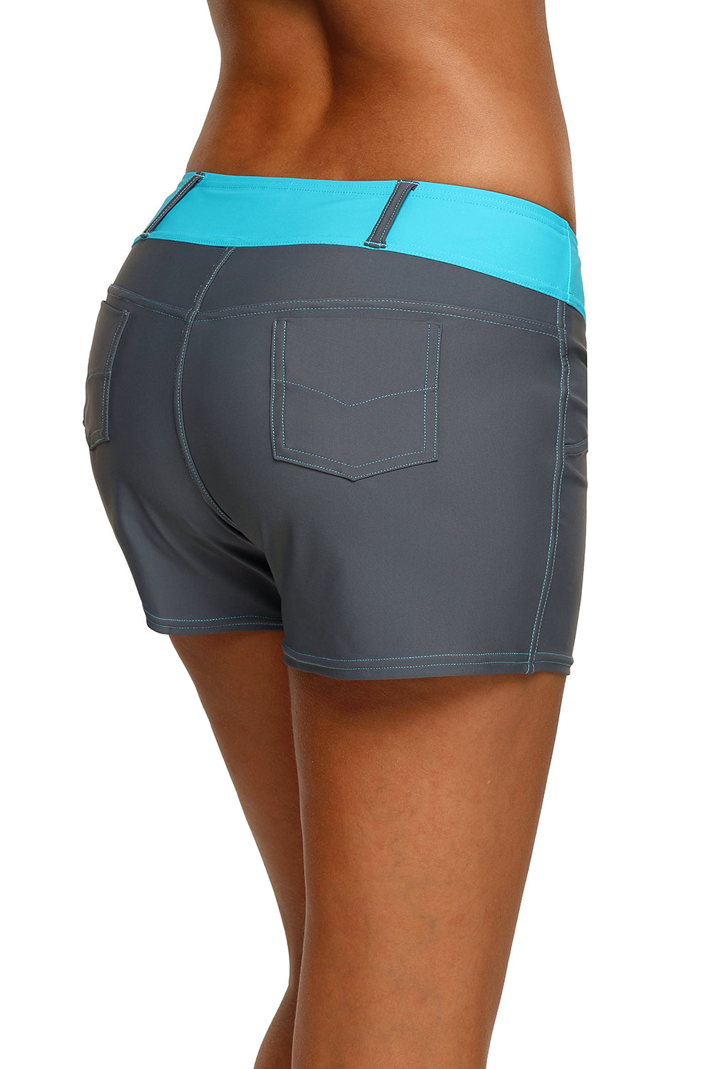 Lavender Pallas mint waistband faux denim sports shorts for women with a casual, stylish fit and comfortable fabric.