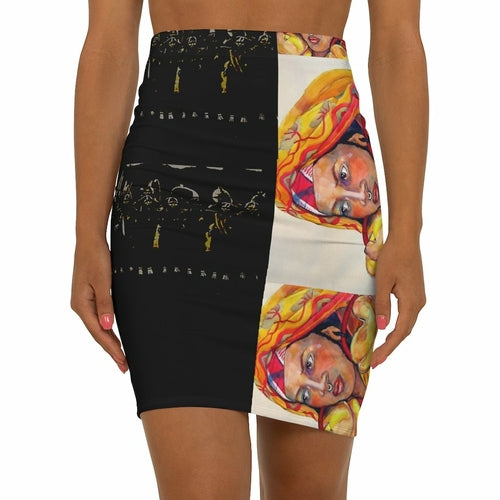 Black The Original Woman mini skirt by Erin Theia, featuring a fitted waist and stylish design, shown on a model.