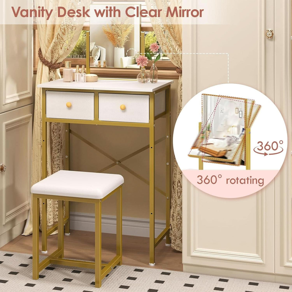 White Ultra Premium Vanity Desk With Exquisite Mirror