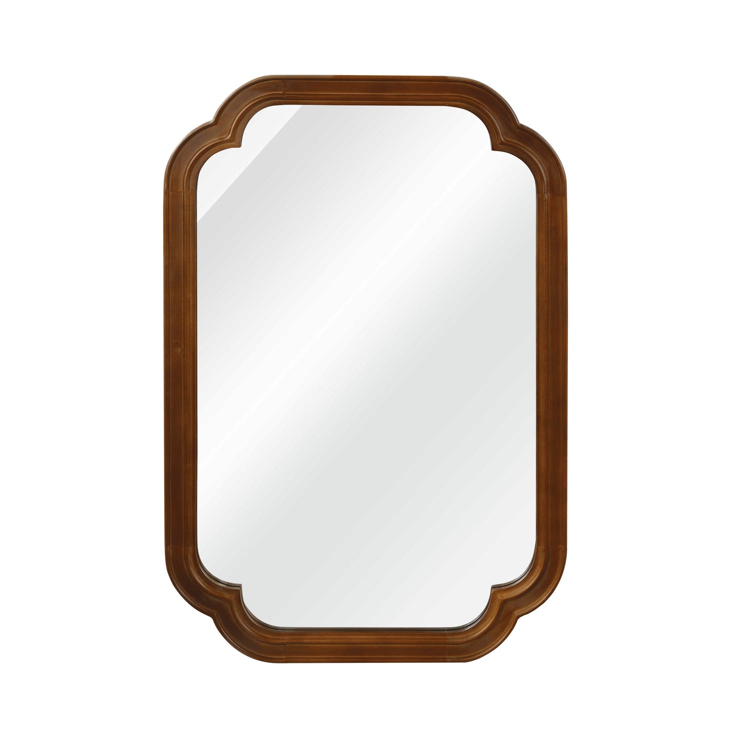 Sangria Beech solid wood framed decorative mirror with rounded corners, ideal for bedroom wall decor and furniture accents.
