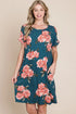 Jade Icarus BOMBOM floral round neck short tee dress with pockets, featuring a colorful floral pattern and casual fit.