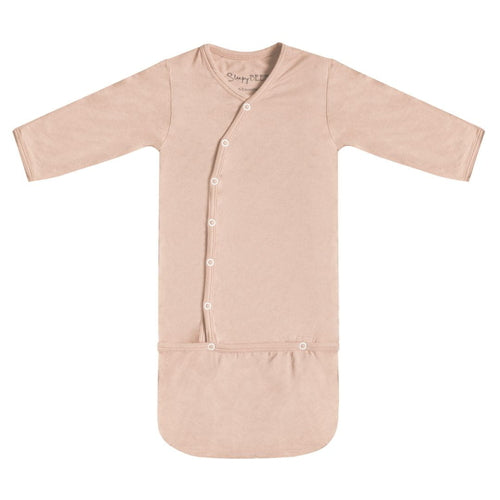 Baby SleepyBeebi onesie with trappelzak in nude cotton by Ochre Athena, perfect for comfortable sleep and nighttime warmth.