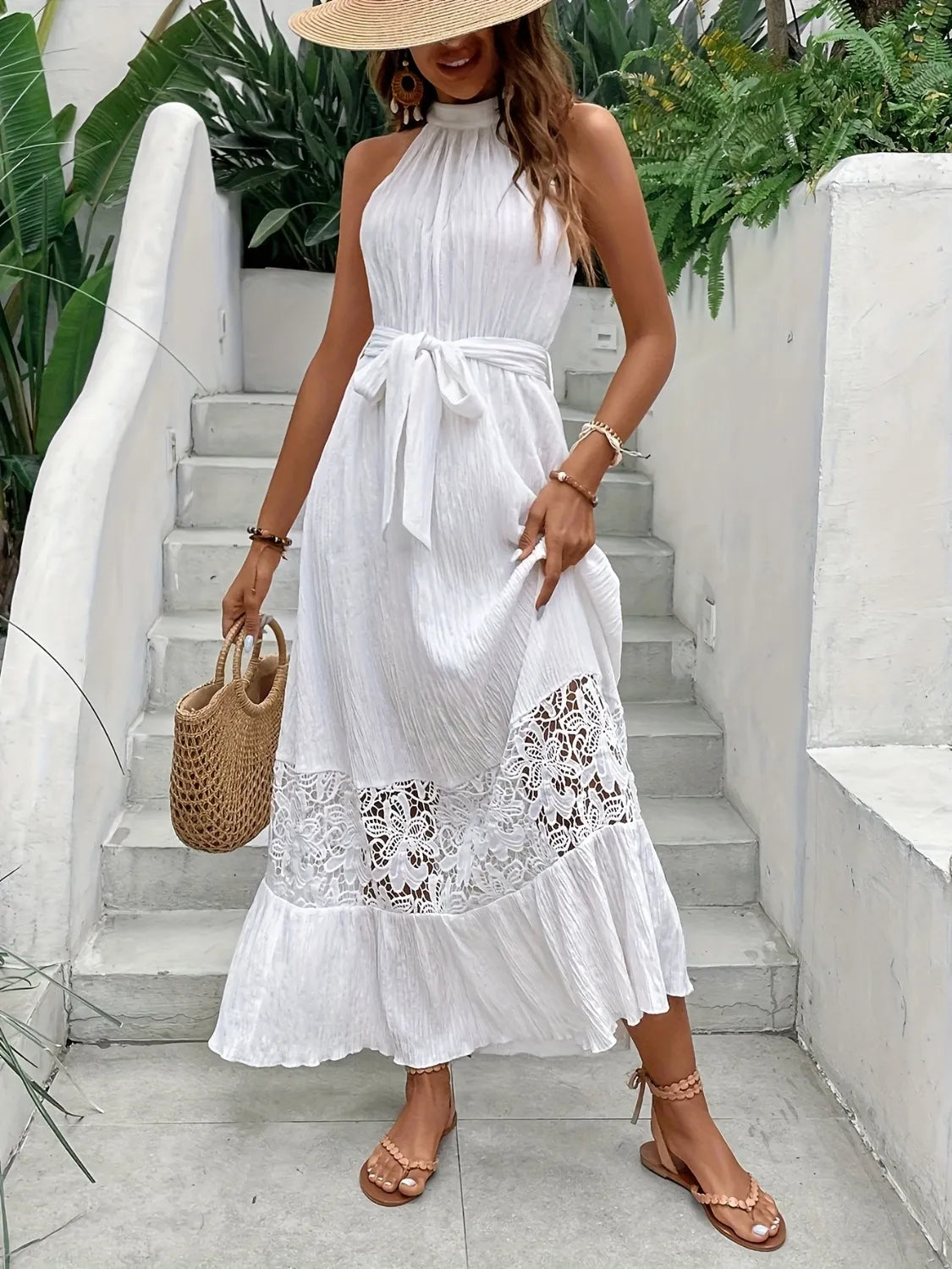 Lace detail sleeveless maxi cami dress by Ruby Styx, flowing women&