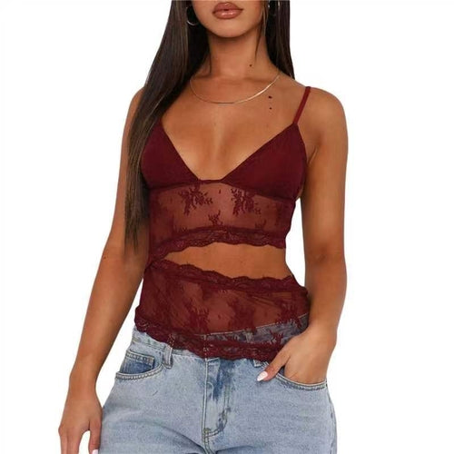 Pear Daisy lace-stitched backless V-neck tank top for women, featuring a small sling design and suitable as stylish underwear.