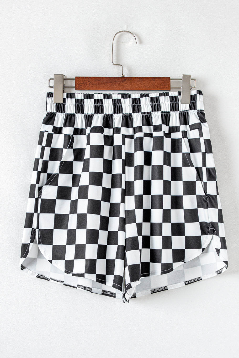 Black checkered print high waist casual shorts for women by Ruby Styx, featuring a relaxed fit and stylish design.