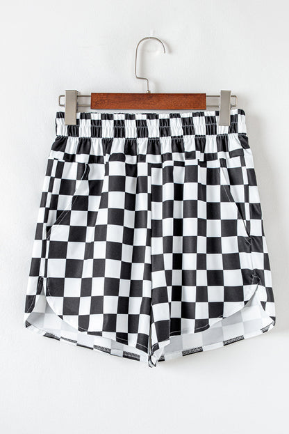 Black checkered print high waist casual shorts for women by Ruby Styx, featuring a relaxed fit and stylish design.