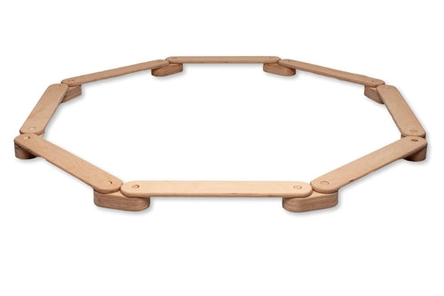 Red Oceanus Montessori balance beam and stepping stones set for kids, featuring a sturdy wooden balance beam and colorful stepping stones.