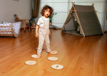 Red Oceanus stepping balance stones for furniture, featuring six natural stone pieces designed for indoor balance and stability.