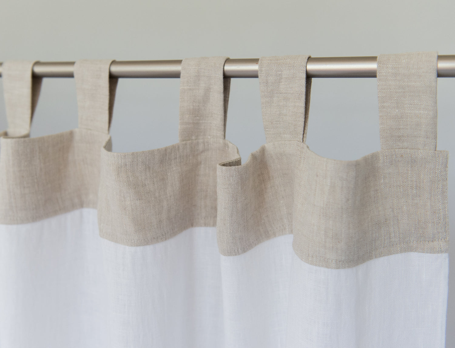 White and natural light linen curtains with tab top design, two-tone home decor by Magenta Sugarplum in baltos3.jpg