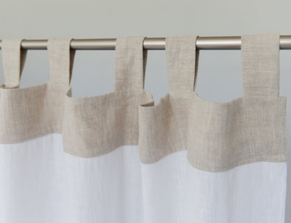 White and natural light linen curtains with tab top design, two-tone home decor by Magenta Sugarplum in baltos3.jpg