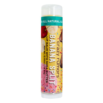 Orchid Nyx Banana Split Lip Balm in a single tube, featuring a banana split-inspired makeup product with colorful packaging.