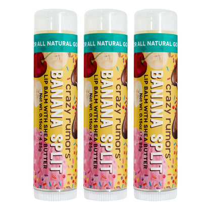 Orchid Nyx Banana Split Lip Balm in a triplet tube with bright yellow and white packaging, designed for moisturizing and nourishing lips.