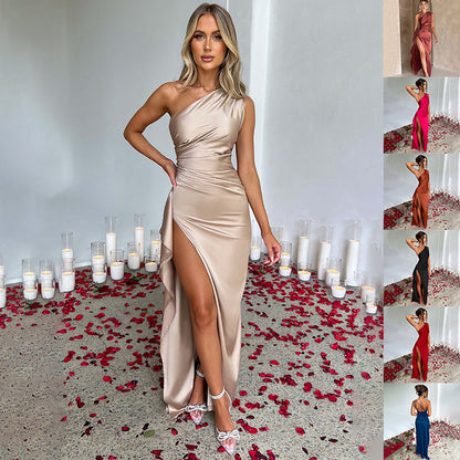 Women’s One-Shoulder Backless Slit Maxi Dress