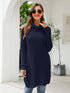Carmine Juneberry waffle-knit turtleneck sweater dress with slit, cozy knit fabric, stylish and fitted for fall and winter wear.