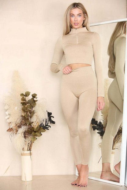 Carmine Juneberry ZipForm Gym Lounge Set Haute Edition 25 leggings in sleek, stretchy fabric shown on model.