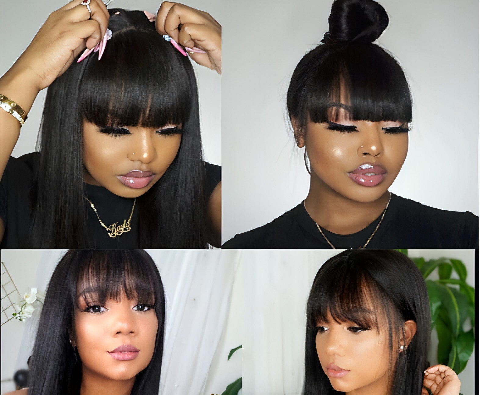 Carmine Juneberry LuxeWave wig real human hair straightening headgear for haircare, featuring sleek, straight hair in natural style.