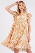 Automotive Jade Icarus Mittoshop floral chiffon ruffle short sleeve mini dress displayed in a vibrant, colorful design.