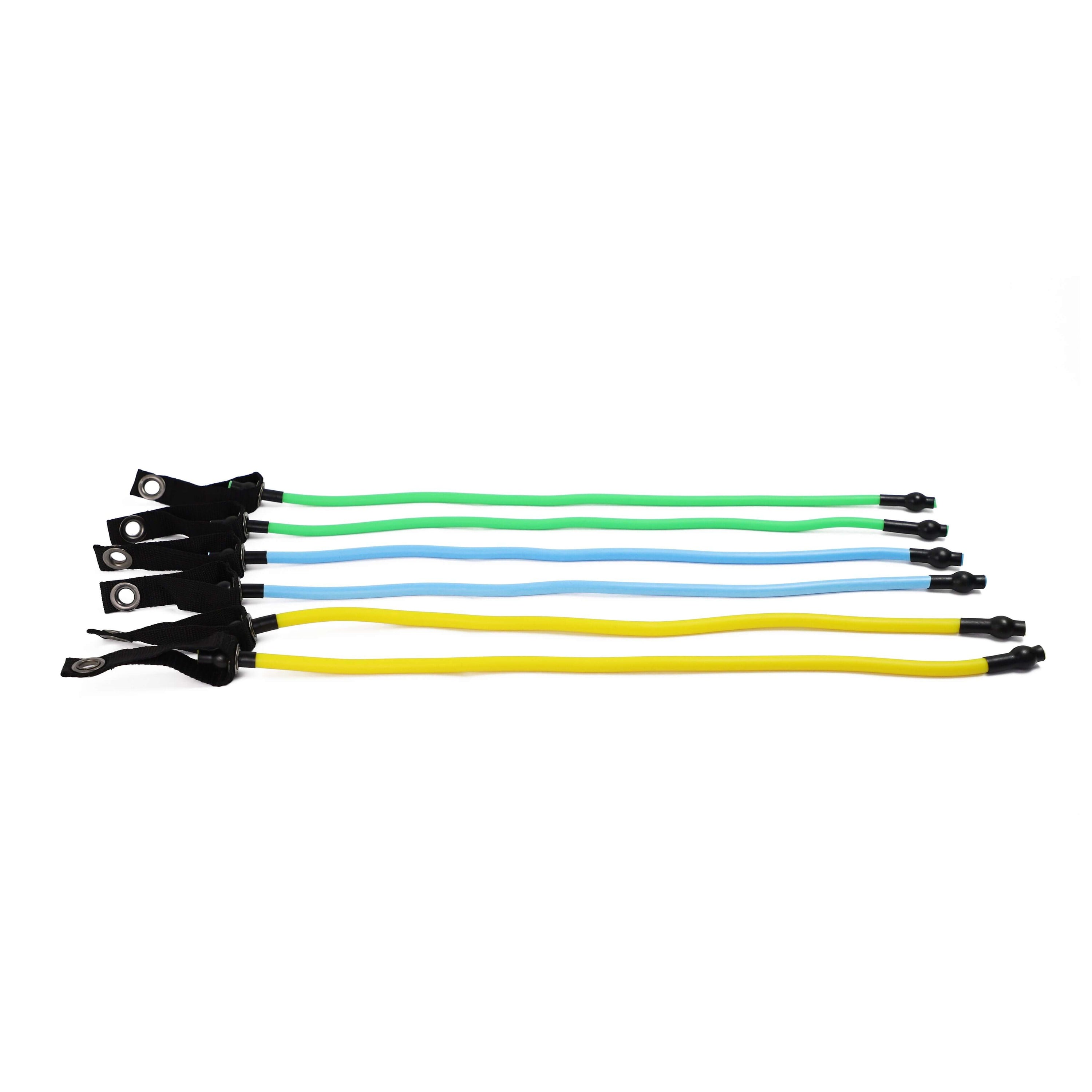 Black Lavender portable exercise bar with resistance bands for versatile home workout, shown with handles and adjustable length.