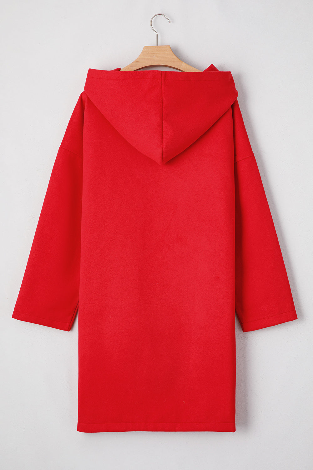 Fiery red solid color casual zip-up hooded coat by Carmine Juneberry, featuring a comfortable fit and stylish design.