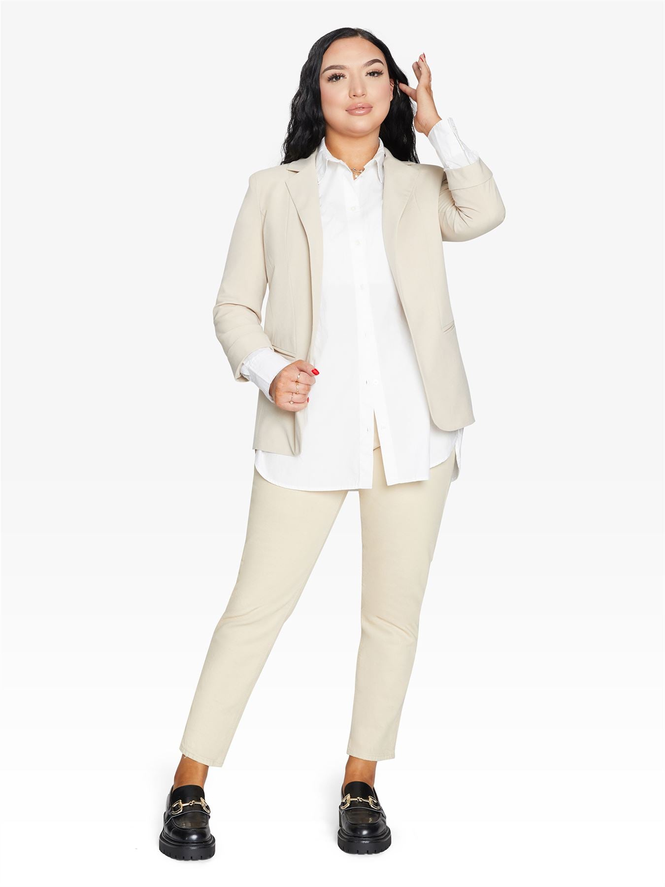 Rose Eleusis Edge To Edge Blazer, stylish tailored jacket with clean lines and structured fit, perfect for professional or casual wear.