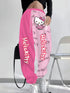 Hot pink and light pink split-color Hello Kitty long pants with cartoon polka-dot bow print, stylish apparel for women by Start2Finish