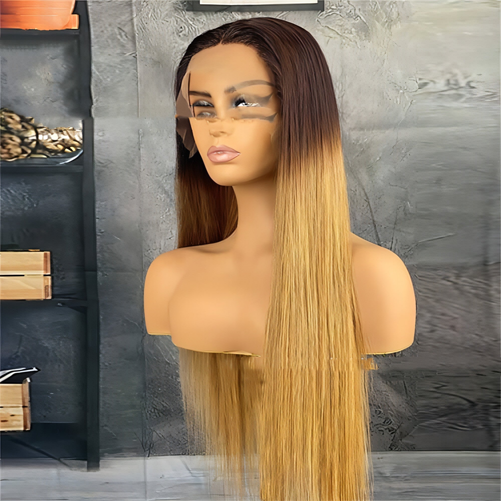 Carmine Juneberry LuxeWave Fashion real hair gradient wig with lace headgear, showcasing the stylish layered hair design.