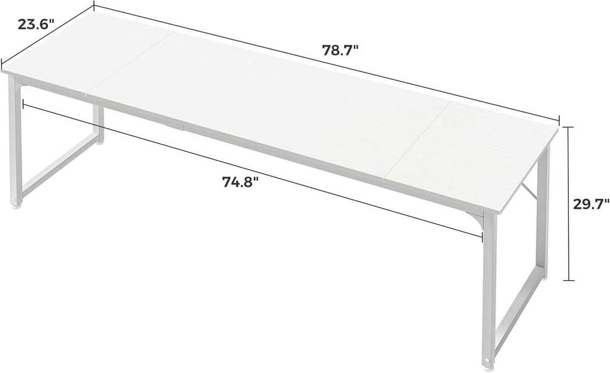 80 Inch White Computer Desk With Storage Metal Frame
