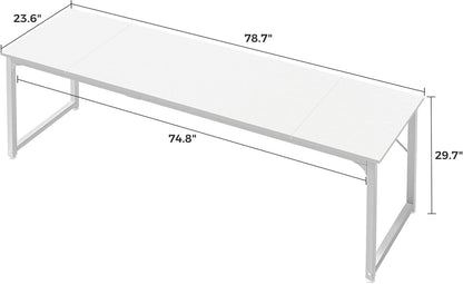 80 Inch White Computer Desk With Storage Metal Frame