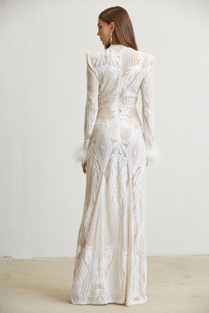 White Amphitryon Juliette Dress for women, elegant sleeveless dress with a flowing design, shown in a stylish image.