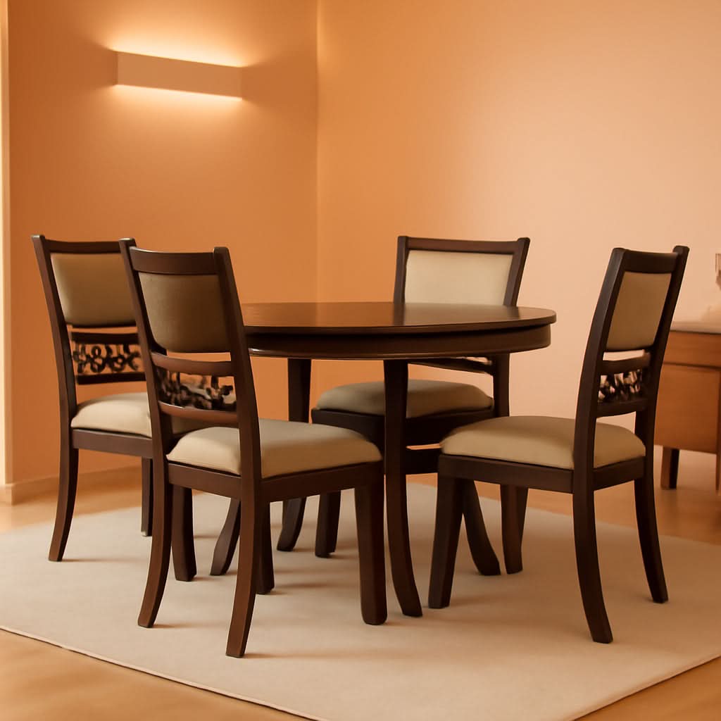 Elegant Solid Wood Circular Dining Set Cherry Brown