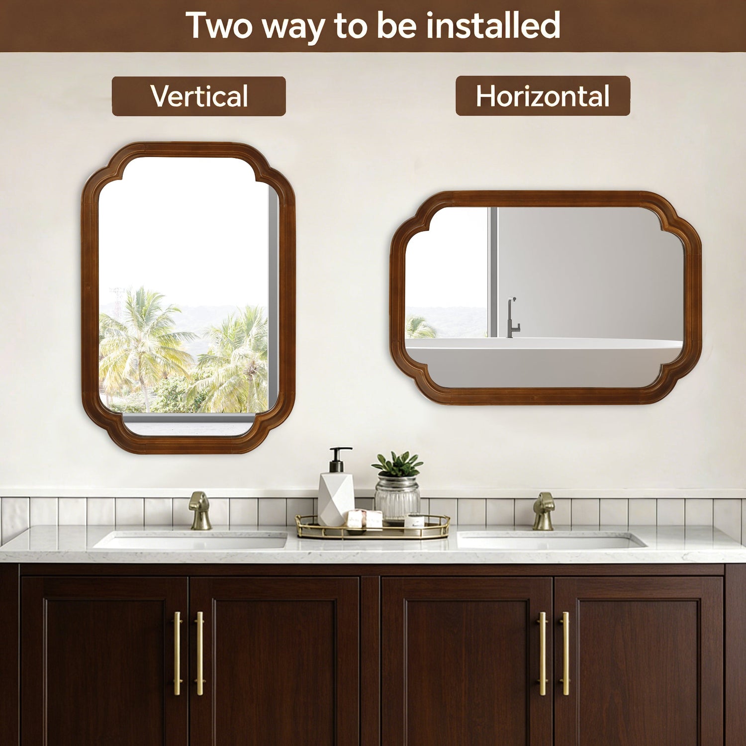 Sangria Beech solid wood frame decorative mirror with rounded corners, ideal for bedroom decor, showcasing natural wood finish.