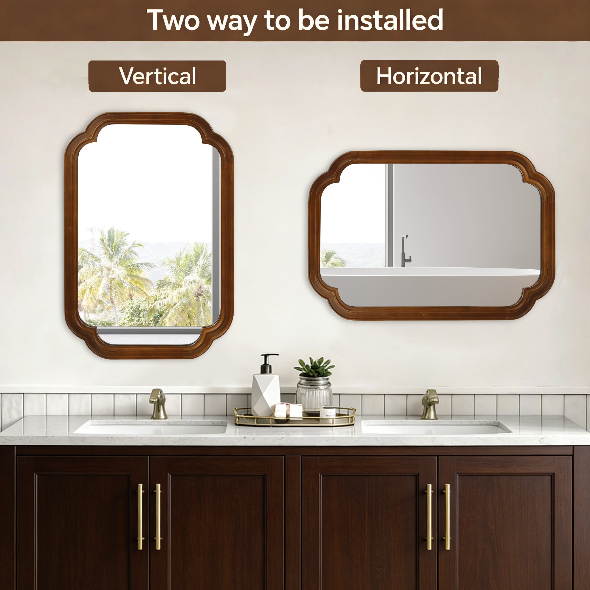 Sangria Beech solid wood frame decorative mirror with rounded corners, ideal for bedroom decor, showcasing natural wood finish.