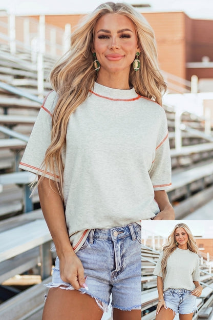 Reversible contrast stitching mock neck women&