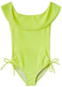 Bright neon yellow draped swimsuit for girls by Ivory Trillium, featuring a stylish and comfortable beachwear design.