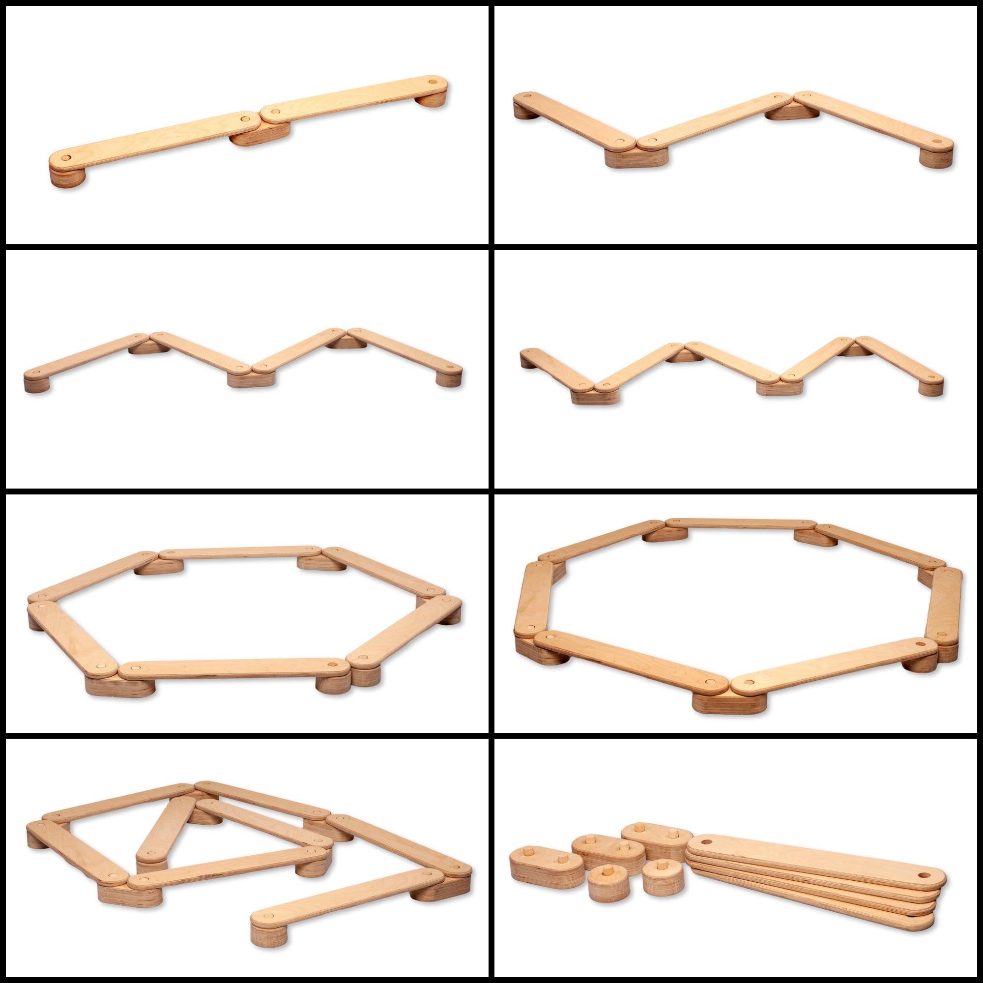 Circular wooden balance beam set by Red Oceanus for furniture, featuring smooth wooden beams arranged in a circular design.
