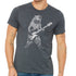 Heather charcoal T-shirt featuring a playful bear illustrated while playing a bass guitar, by Indigo Tiger.