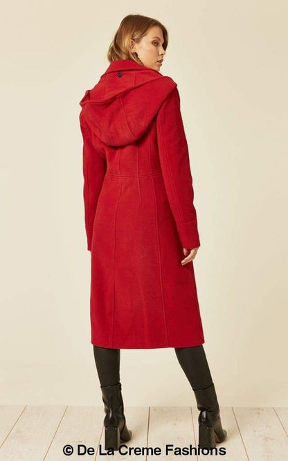 Beatrice Wool Blend Hooded Mid Length Coat by Rose Eleusis, featuring a cozy hood and stylish mid-length design in wool and cashmere.