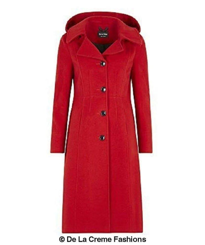 Beatrice Rose Eleusis wool blend hooded mid-length coat in neutral tones, showcasing its cozy design and stylish fit.