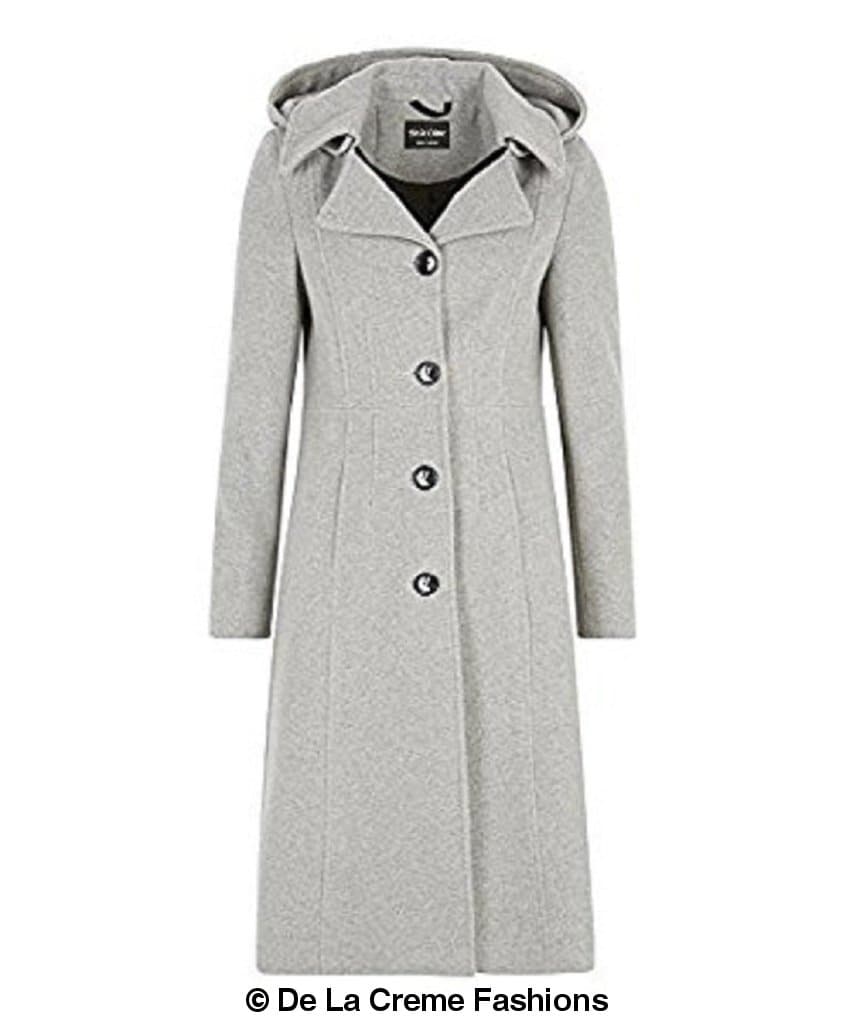Beatrice Wool Blend Hooded Mid-Length Coat by Rose Eleusis featuring a cozy wool and cashmere blend with a hood and tailored fit.