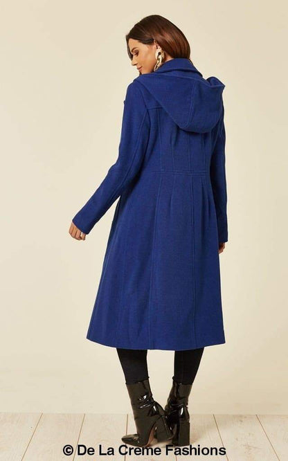 Beatrice Wool Blend Hooded Mid-Length Coat by Rose Eleusis, shown in a stylish wool and cashmere blend with a hood and tailored fit.